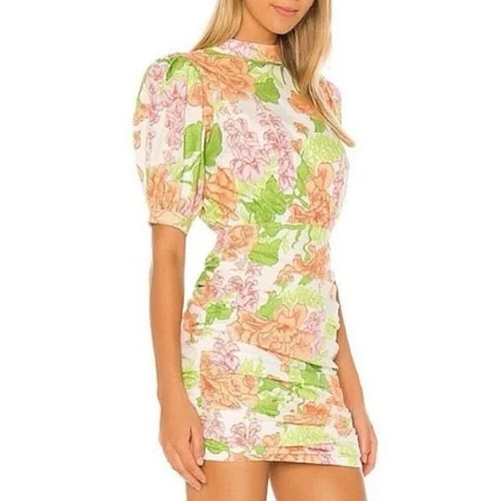 Song Of Style Edison Mini Dress M Orange White Floral Linen Blend Fully Lined